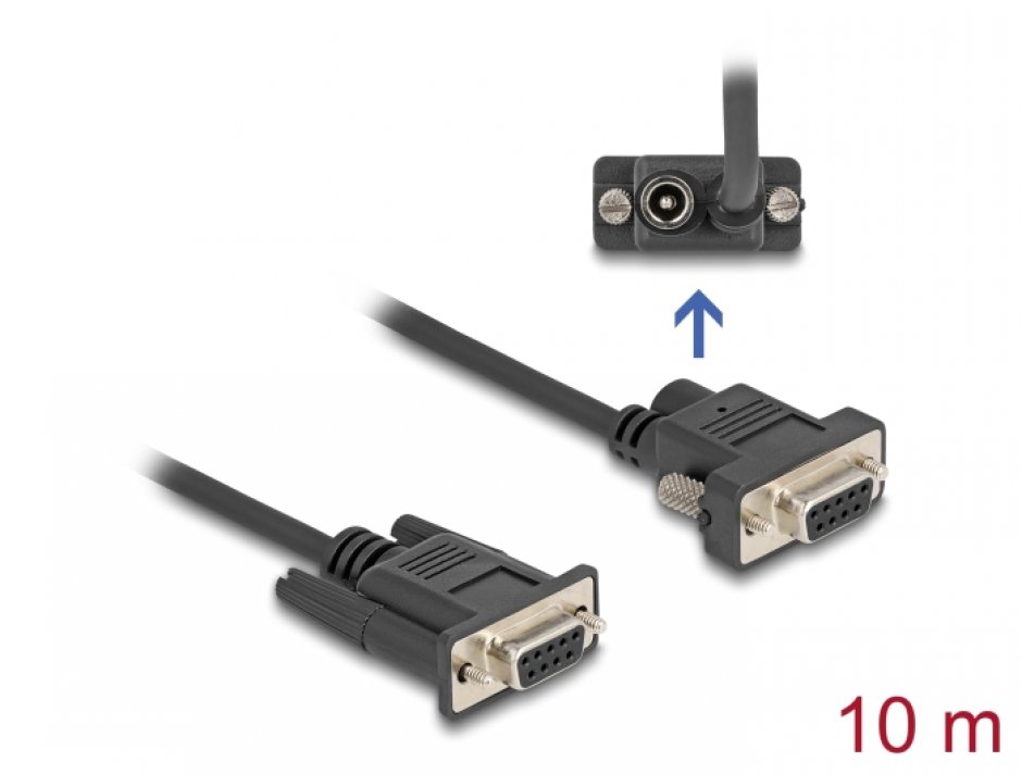 Imagine Cablu serial RS-232 D-Sub 9 pini cu alimentare DC M-M 10m, Delock 88240